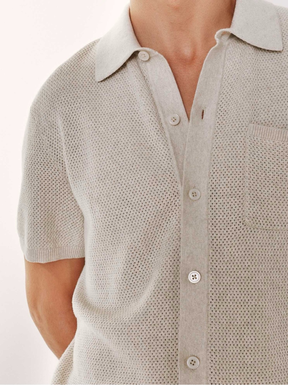 Quince 100% Organic Cotton Mesh Stitch Button-Up Sweater Polo Beige Old Money M - Picture 2 of 14